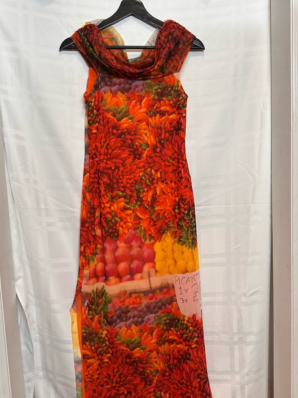 Zara Orange-Red Hot Chili Peppers Sleeveless Maxi Dress